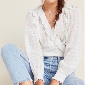 Anthropologie Maeve Laila Ruffled Eyelet Lace Wrap Balletcore Blouse
